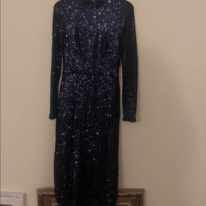 Navy Blue Midi Dress with a slit on the side